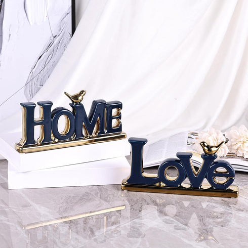 Love Sign Decor,Blue and Gold Room Decor Aesthetic, Knick Knack Shelf,Gold Bird Decor, Boho Bookshelf ,Abstract Gold