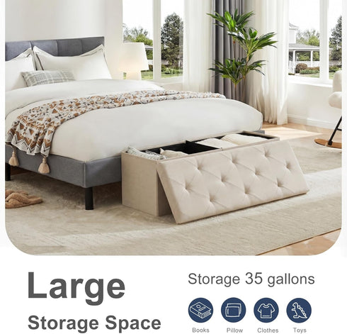 43in 660lbs, DUMOS Foldable Storage Ottoman Bench, Storage Chest, Large End of Bed Foot Rest Stool with Padded Seat