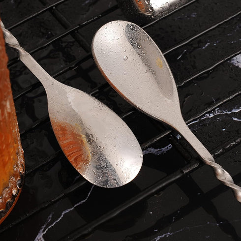 AnSaw Silver 12-Inch Stainless Steel Cocktail Spoon with Leaf Handle, Durable Long Handle Bar Stirrer, 2-Pieces