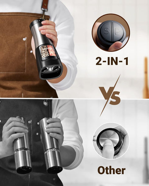 Set 2 1 Sangcon Electric Salt and Pepper Grinder Shaker IN - Automatic Salt and Pepper Grinder Mill, Battery Powered