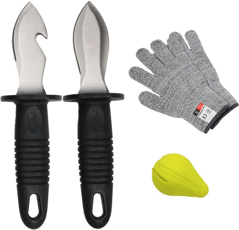 Oyster Shucking Kit, 2 Knives and 1 Cut Resistant Gloves, Oyster Shucker and Opener