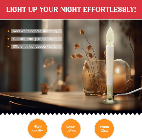Creative Hobbies Electric Window Candle Lamp - Brass Plated Base, Dusk to Dawn Sensor, Ready to Use!