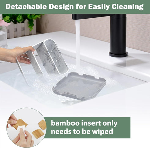 Bamboo Toothbrush Holders for Bathrooms, 6 Slots Electric Tooth Brushing Holder for Kids and Family, Grey Marble