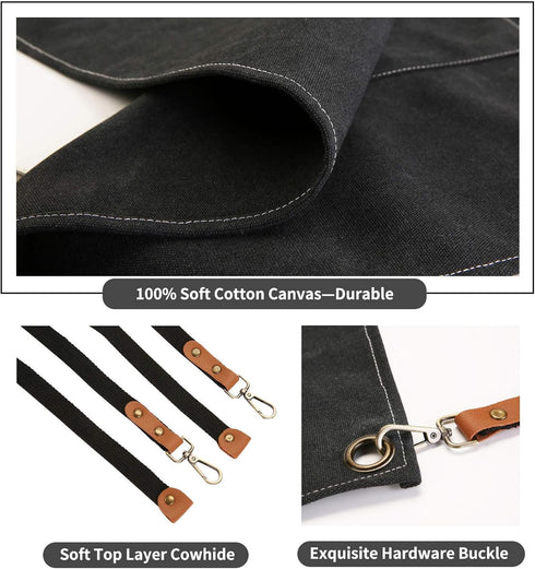 Chef Apron, Cross Back Cotton Canvas Apron for Women and Men with Adjustable Straps and Large Pockets