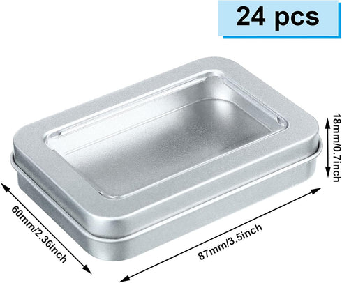 24 Pcs Rectangular Hinged Tins, Metal Storage Organizer with Clear Window for Candies, Mini Portable Containers