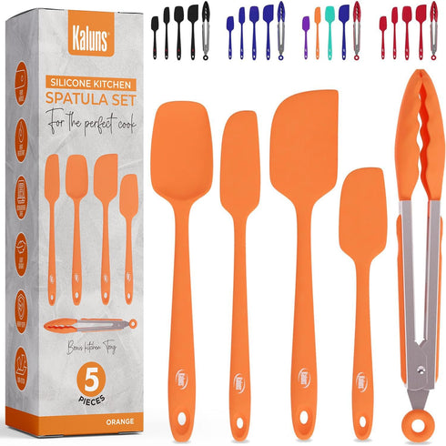 Kaluns Silicone Spatula Set, 4 Rubber Spatulas 600°F Heat Resistant, Nonstick Seamless Design with Stainless Steel