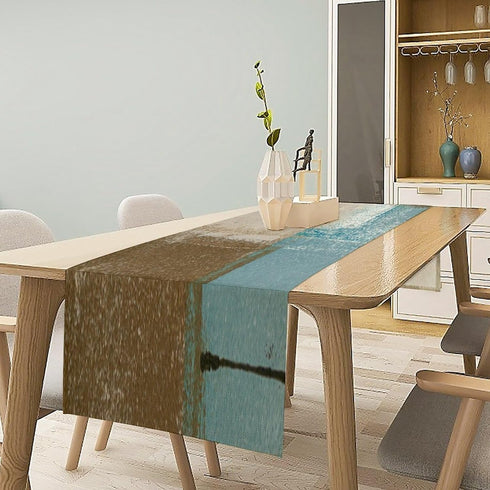 Nitmbi 13x72inch Beige Blue Abstract Art Contemporary Table Runner,Modern Neutral Decorative Pattern Table Runner
