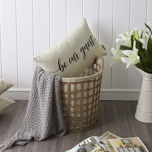 Meekio Farmhouse Pillow Covers with Be Our Guest Quote, 12" x 20" Rustic Décor Lumbar Pillow Covers for Guest Room