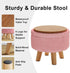 WBKATN Pink Storage Ottoman Foot Rest, Small Sherpa Ottoman with Storage, Cute Round Foot Stool, Modern Pouf Ottomans