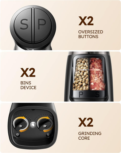 Set 2 1 Sangcon Electric Salt and Pepper Grinder Shaker IN - Automatic Salt and Pepper Grinder Mill, Battery Powered