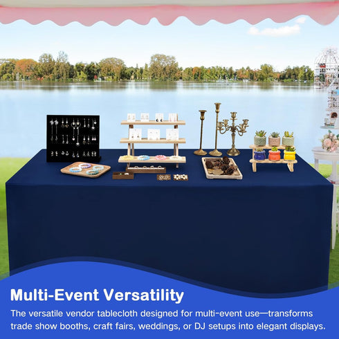 2 Pack 6ft (72x30 Inch), 3-Sided Wolkemer Open Back Fitted Tablecloth Rectangle Vendor Table Cloth Washable Navy Fabric