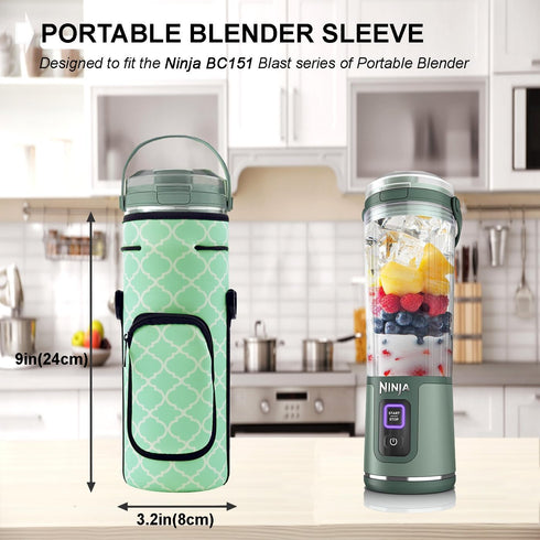 Storage Sleeve Bag for Ninja Blast Portable Blender - Green with Shoulder Strap and Accessory Pocket