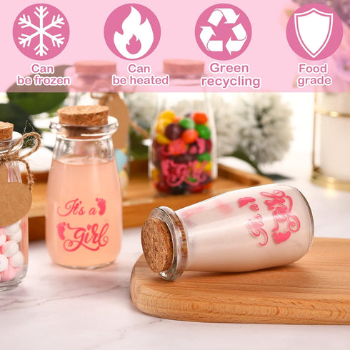 Sieral 48 Pcs Baby Shower Party Favors for Girls, 3.4 oz Small Glass Bottles, Mini Jars with Cork Lids for Guests