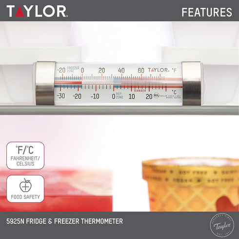 Taylor Large Dial Kitchen Refrigerator/Freezer Thermometer with Suction Cups, 2 Pack