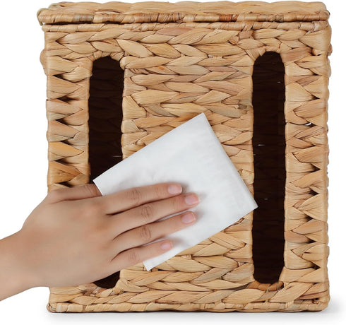 Countertop, 2 YANGQIHOME Trash Bag Dispenser with Lid, Water Hyacinth Plastic Bag Holder & Grocery Bag Holder