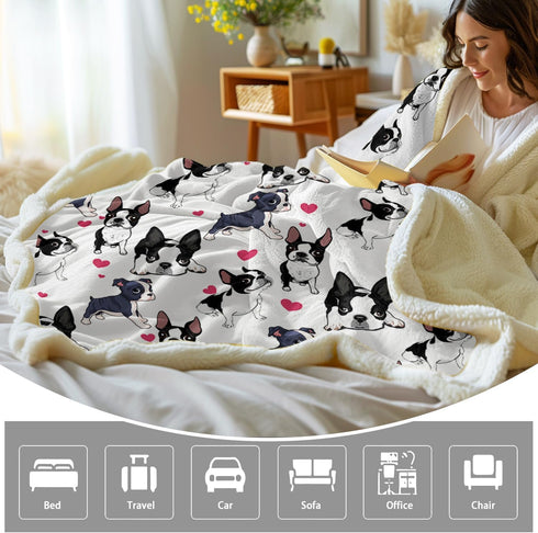 BlessLiving Boston Terrier & Frenchie Dog Plush Blanket, Cute Puppy Dog Cozy Fleece Throw for Kids, Girls & Women -