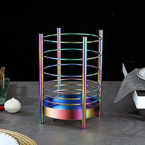 Rainbow Kitchen Utensil Holder for Counter, Stainless Steel Crocks with Rainbow Titanium Coating, Easy Cleaning