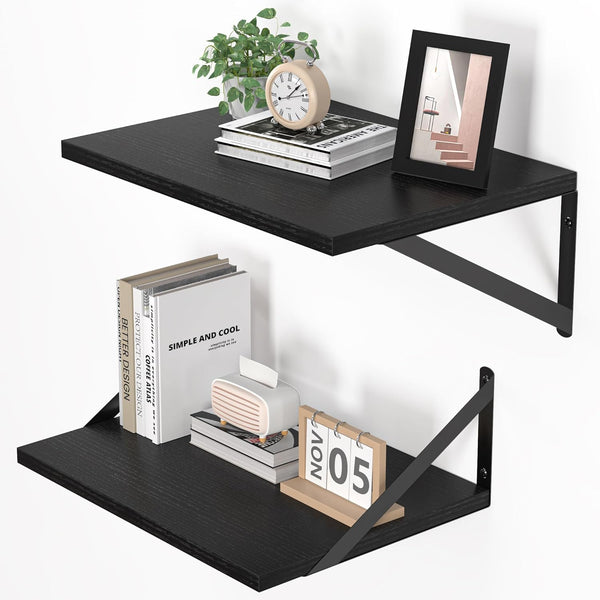 Heimlove Black Deep Floating Shelves for Wall, 16W x 12D Wood Wall
