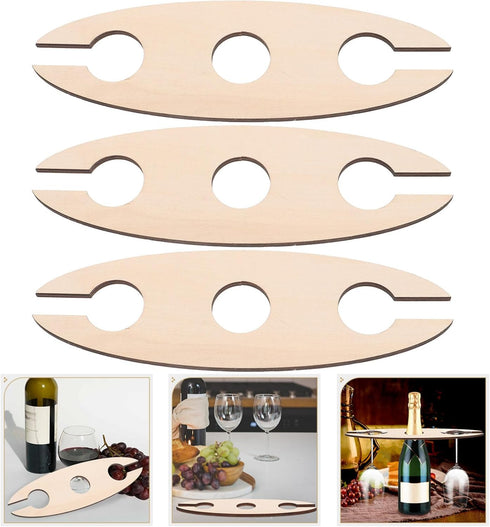 Alipis 3pcs Bamboo Wine Storage Rack with Glass Holder, Countertop Bottle Shaped Shelf for Kitchen Decoration