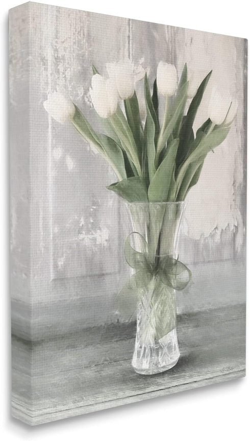 Stupell Industries - Farmhouse Distressed White Tulips Canvas Wall Art, Design by Lori Deiter