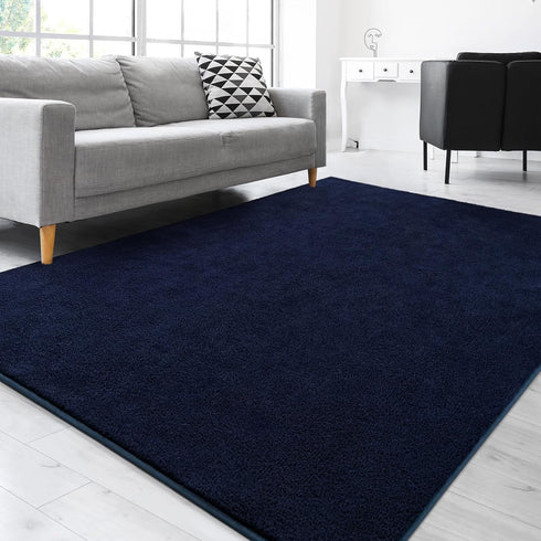 Large 4x6 Feet Ultra Soft Navy Blue Area Rugs, Thickened Memory Foam Indoor Minimalist Carpets for Living Room Bedroom