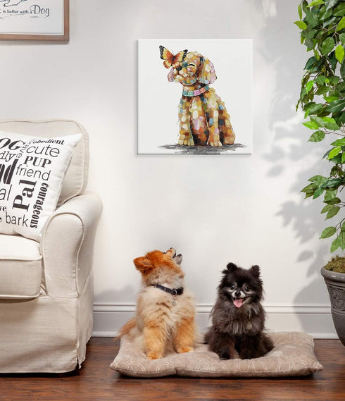 24"x24" SEVEN WALL ARTS Dog Canvas Wall Art Colorful Animal Picture Pet Puppy Butterfly Alighted on Dog Paintings