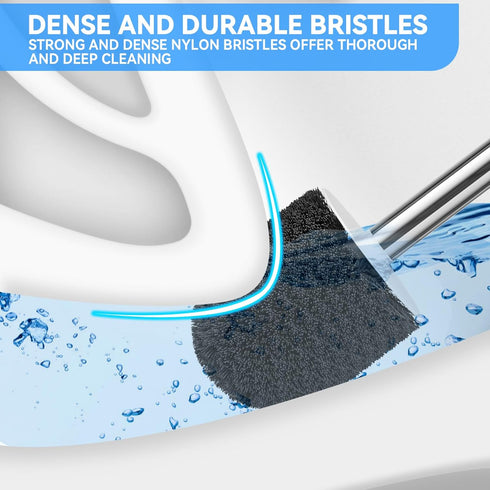 Toilet Brush and Holder with 304 Stainless Steel Handle, Space Saving Toilet Bowl Scrubber for Bathroom Cleaning (2,