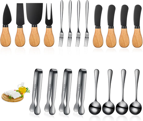 20 Pieces Charcuterie Board Accessories, Spreader Knife Set with Wooden Handles, Mini Serving Tongs, Forks