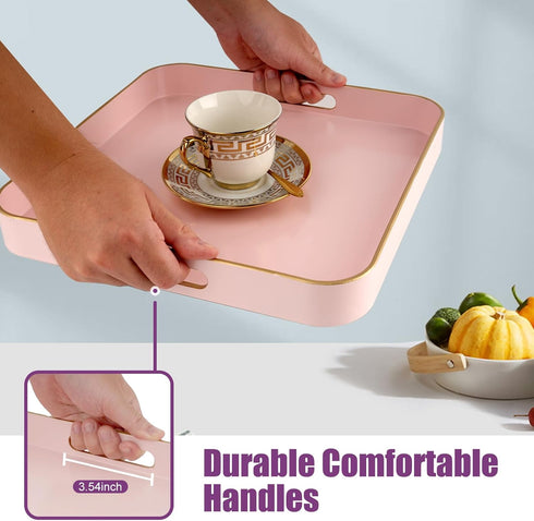 Trimming Trimming, 13 13 x1.57 Gifturbo Pink Square Decorative Tray,Serving Tray with Handles with Gold Plastic Coffee