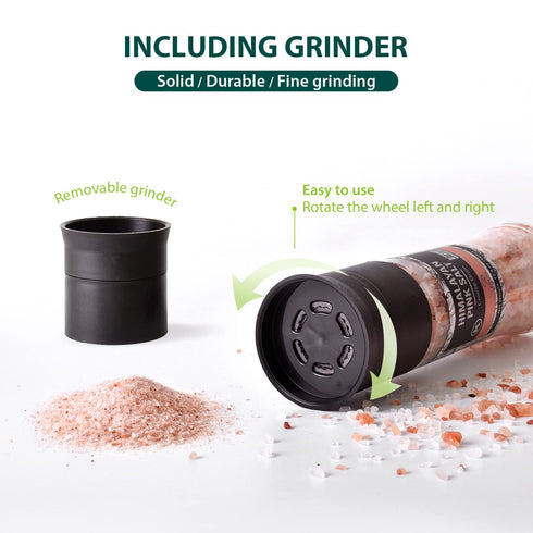 6.7oz (190g) 13.4oz (380g), Set. Soeos Whole Black Peppercorns, and Himalayan Pink Salt, Plastic Bottle Grinder