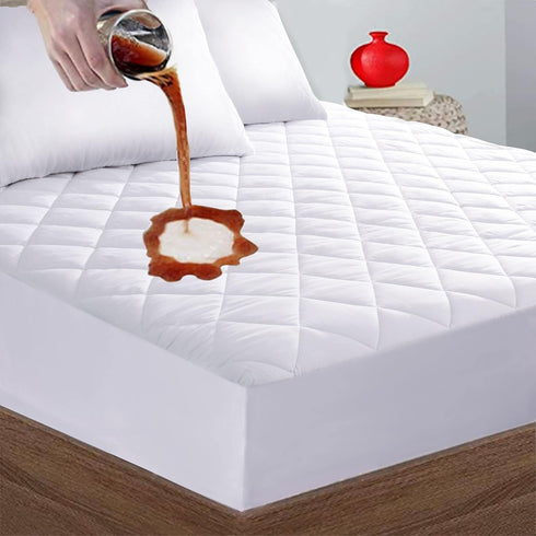 Quilted Fitted King Mattress Pad Cover, Waterproof Mattress Protector, Deep Pocket Elastic