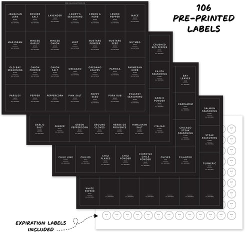 ThreeKin 230 Spice Jar Labels, Waterproof & Oil-Resistant Black Minimalist Stickers for Kitchen Organization, BPA-Free
