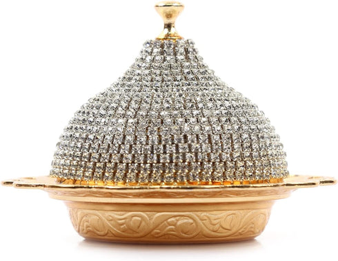 Alisveristime Coated Handmade Brass Sugar Bowl with Lid, Crystal, Gold