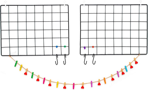2 Pack Wire Wall Grid Panel - Black Magnetic & Metal Grid for Photos & Pictures Display in Home or Office