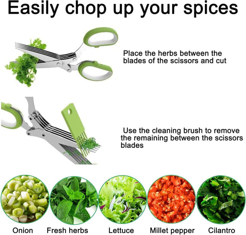 Garlic Press and Herb Scissors Set - 6 Pieces with Mincer and Multipurpose Scissors, Rustproof Kitchen Tools