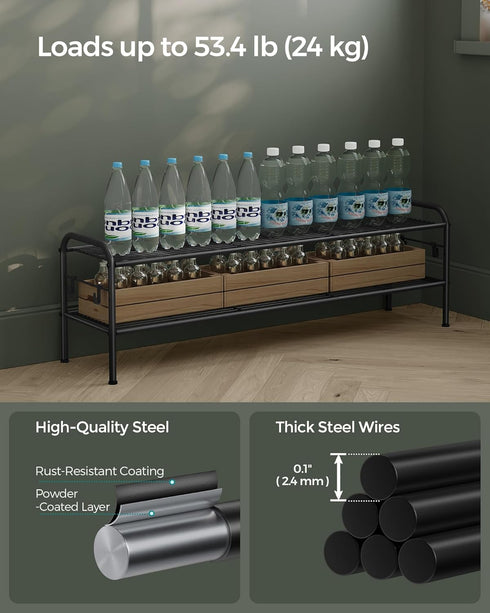 2-Tier 4 18 Closet, ULMR121B01 SONGMICS Shoe Rack, Shoe Organizer, Metal Shoe Shelf Storage with Side Hooks, Holds