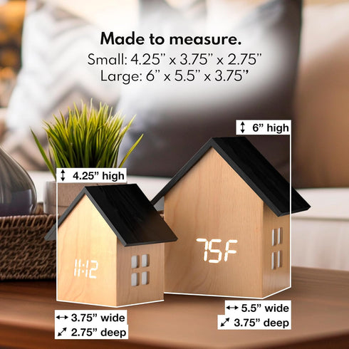 Dimmer Driini Digital House-Shaped Alarm Clock with Temperature Display (Light Wood) Modern Aesthetic - Cute Cube Frame