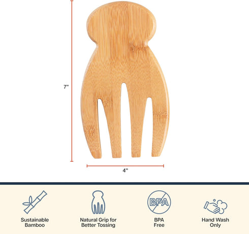 Totally Bamboo Salad Hands, Bamboo Serving Utensils for Tossing & Serving