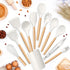 TeamFar Cooking Utensils Set, 12 Pcs Silicone Kitchen Gadgets for Nonstick Cookware, Wooden Handle Spatula Spoon