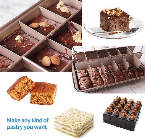 Non Stick Brownie Baking Pan with Dividers, 18 Pre-slice Non-stick Carbon Steel Rectangle Baking Pan Set for Oven Baking Bread, Square Mold Tray Brownie Pan for Baking Cake Biscuit Muffin by TYUI