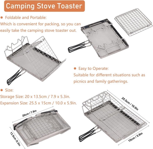 Camping Toaster, Foldable Portable Durable Wearable Stovetop Toaster Convenient Practical for Picnic