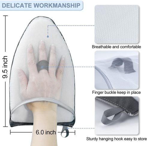 3PCS Garment Steamer Ironing Gloves - Waterproof Anti Steam Mitt with Finger Loop, Heat Resistant Protective Gloves