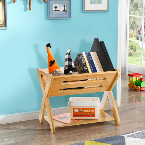 Okllen Kids' Book Caddy with Shelf, Bamboo Bookcase Book Storage Organizer for Toddlers, Bedroom, Playroom