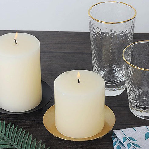 Decorative Iron Plate Candle Holder, Stand for LED & Wax Candles, Spa, Bathroom, Weddings, Set of 2 (Gold)