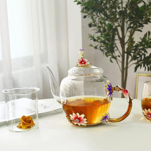 35OZ Luka Tech Enamel Glass Flower Teapot With Removable Loose Tea Leaf Infuser Tea Maker,Gifts For Women,Mom,Mothers