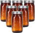 eleganttime 32 oz Amber Glass Mason Jars Wide Mouth with Airtight Lids and Bands, 6 Pack for Canning, Pickle, Fermenting