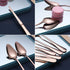 HOMQUEN Rose Gold Grapefruit Spoons Set, 3 Pieces, 2 Stainless Steel Spoons and 1 Knife with Titanium Plating