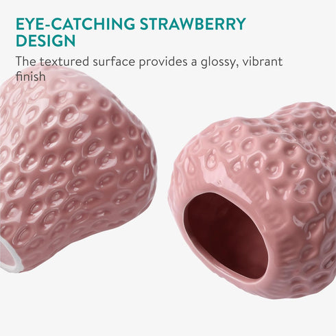 Navaris Strawberry Vase - Funky Ceramic Vase in Pink - Decorative Bookshelf Vases for Flowers - Unique Dopamine Decor