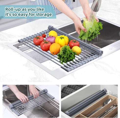 Ohuhu Roll Up Dish Drying Rack, Over The Sink, 16.5" W x 13" L, Portable Foldable Dish Drainer