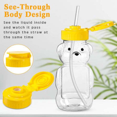 32 Pack Cups(6oz) Thenshop Honey Bear Bottle with Straws Empty Plastic Cup Honey Jar Containers Bear Shaped Squeeze